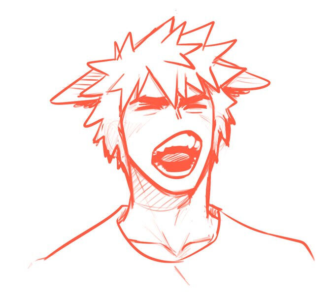 Katsuki Bakugou as a werewolf yawning.