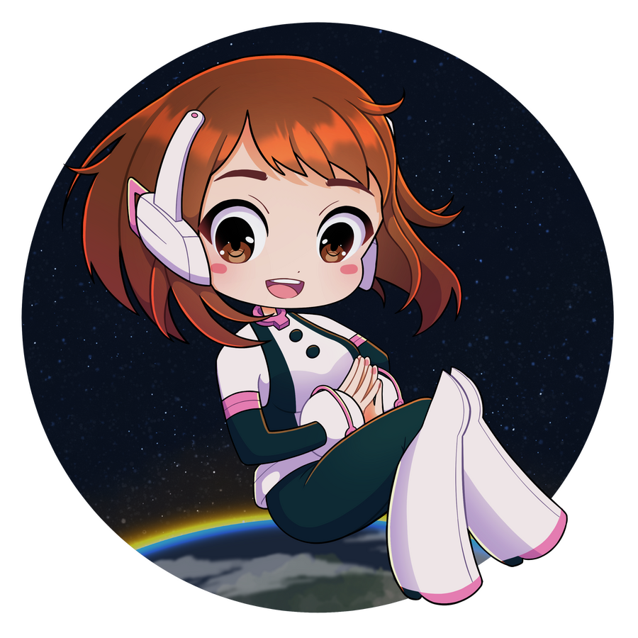 Ochako Uraraka Chibi floating in space with her finger pads touching