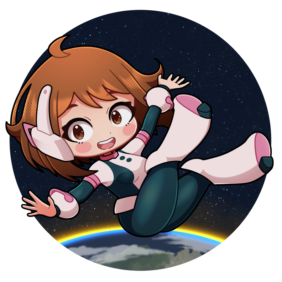 Ochako Uraraka Chibi floating in space with her finger pads touching